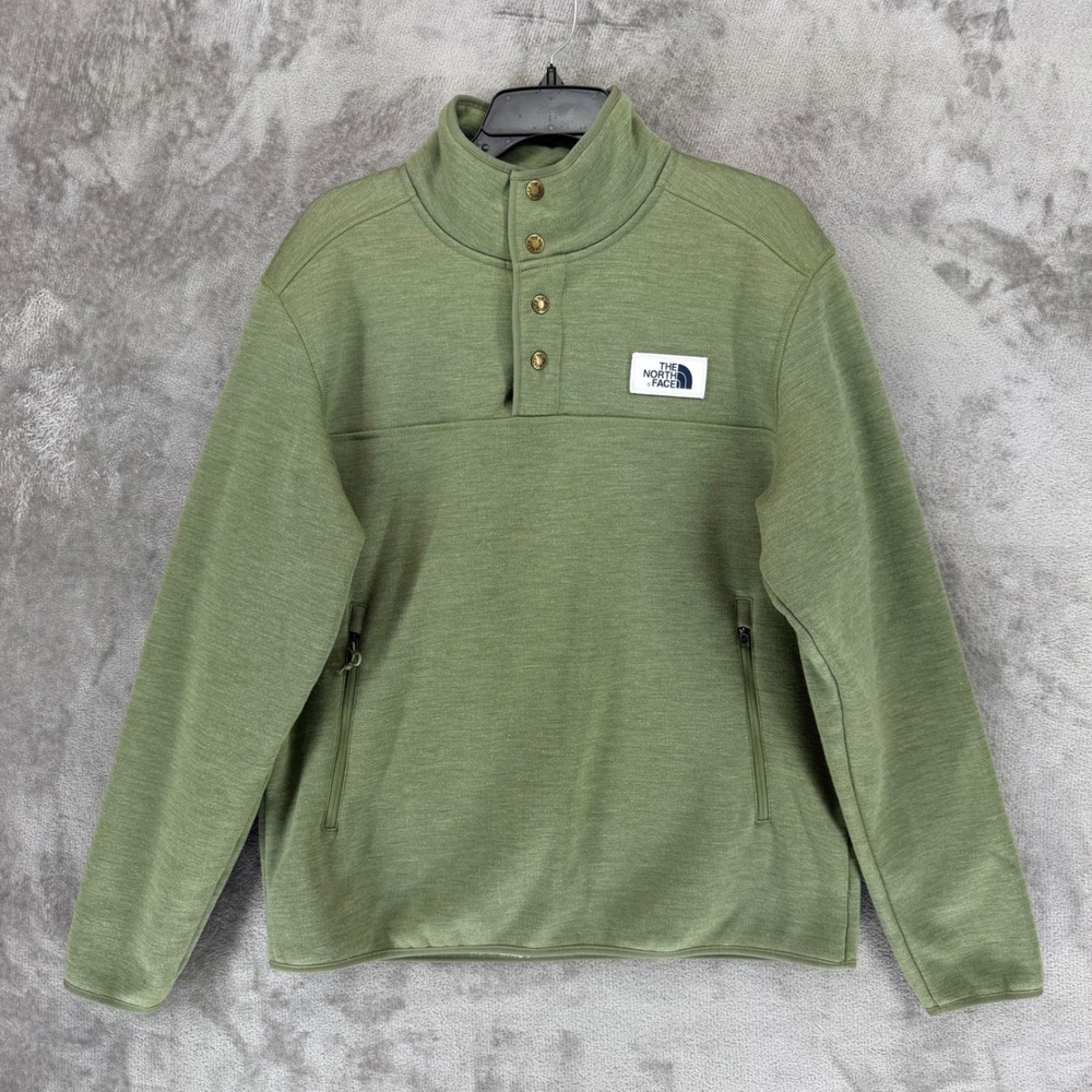 The North Face Pullover Mens L NF0A3MMS Green Wool Blend Snap Mock Neck EUC